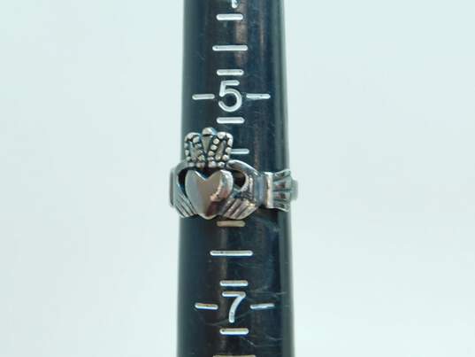 Artisan 925 Modernist Concave Pendant Necklace Celtic Knot Chain Bracelet & Claddagh Band Rings 36g image number 8