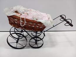 Porcelain Girl Doll in Stroller w/ Gift Box & Tea Set alternative image