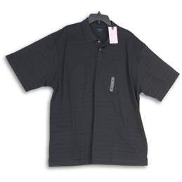 NWT Van Heusen Mens Black Striped Spread Collar Short Sleeve Polo Shirt Size XL