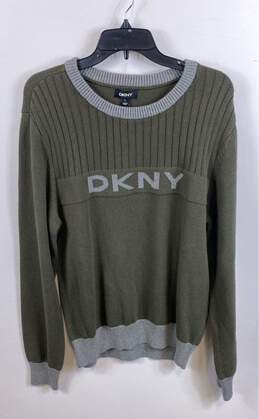NWT DKNY Mens Military Green Cotton Knit Long Sleeve Pullover Sweater Size L