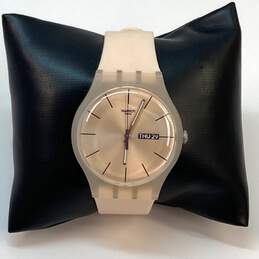 Designer Swatch SR 1130 SW Beige Strap Round Analog Dial Quartz Wristwatch