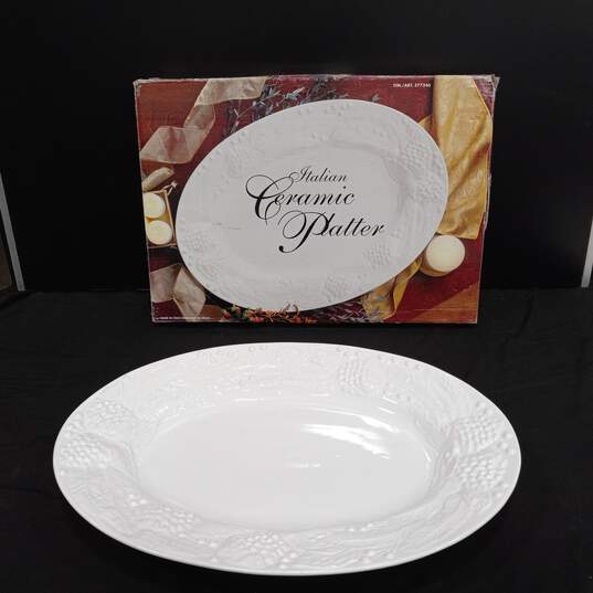 Italian Made White Ceramic Platter w/Box image number 1