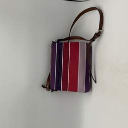 Womens Multicolor Leather Striped Adjustable Strap Outer Pockets Crossbody Bag alternative image