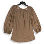 NWT Womens Brown Split Neck 3/4 Sleeve Pullover Blouse Top Size 1X image number 2
