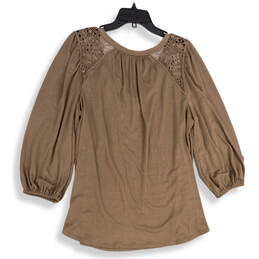 NWT Womens Brown Split Neck 3/4 Sleeve Pullover Blouse Top Size 1X alternative image