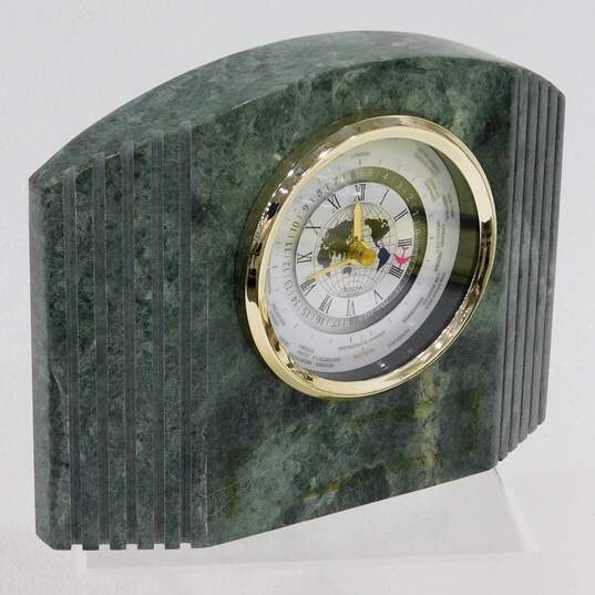 Bulova World Time W/ Airplane Second Hand Green Marble Mantle/Desk Quartz Clock image number 1