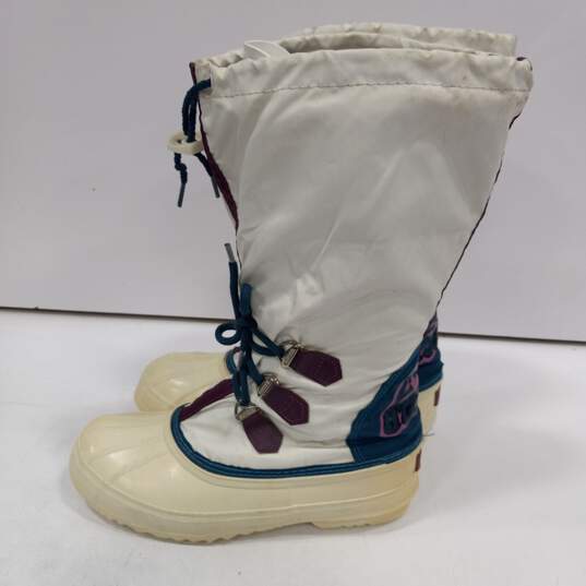 Vintage 90s Sorel Freestyle White, Purple, And Teal Snow Boots Size 9 image number 6