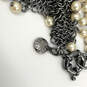 Designer J. Crew Silver-Tone Pearl Multi Strand Link Chain Necklace image number 3