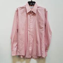 Mens Pink Spread Collar Long Sleeve Front Pocket Dress Shirt Size 15 1/2