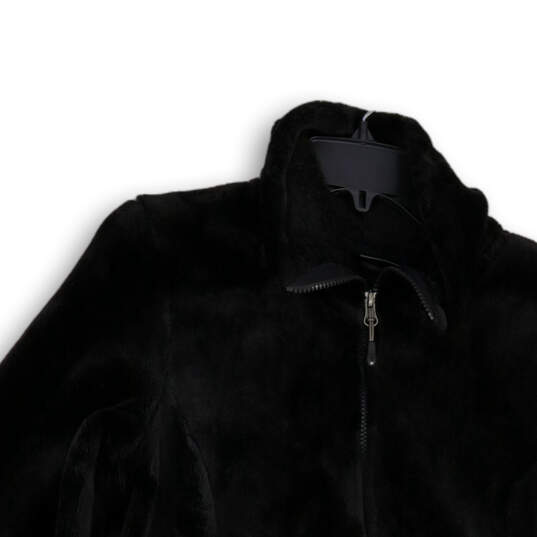 Womens Black Faux Fur Long Sleeve Collared Pockets Full-Zip Jacket Size S image number 3