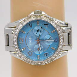 Fossil ES3529 CZ Bezel Silver Tone Women's Chronograph Watch 114.5g