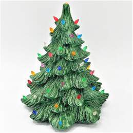 VTG Atlantic Mold Ceramic 13in. Green Christmas Tree w/ Lights No Base/Cord