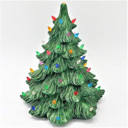 VTG Atlantic Mold Ceramic 13in. Green Christmas Tree w/ Lights No Base/Cord image number 1