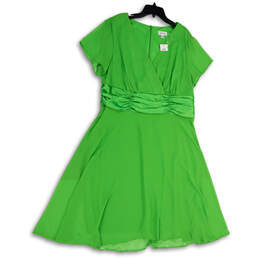 NWT Womens Green Wrap V-Neck Short Sleeve Fit And Flare Dress Size 20W
