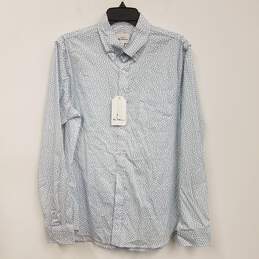 NWT Mens Ivory Blue Cotton Blend Collared Long Sleeve Button-Up Shirt Sz M