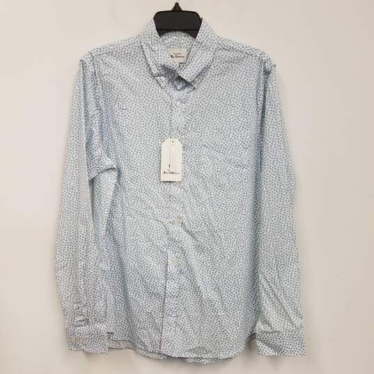 NWT Mens Ivory Blue Cotton Blend Collared Long Sleeve Button-Up Shirt Sz M image number 1