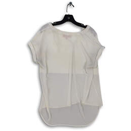 Womens White Polka Dot Short Sleeve Split V Neck Blouse Top Size Large alternative image