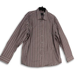 Mens Gray Red Striped Long Sleeve Spread Collar Button-Up Shirt Size 2XL
