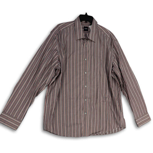 Mens Gray Red Striped Long Sleeve Spread Collar Button-Up Shirt Size 2XL image number 1