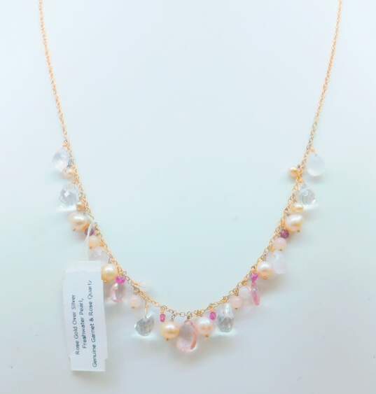 Sterling Silver Rose Vermeil Pearl Garnet Rose Quartz Opal CZ Jewelry 27.6g image number 3