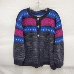 VTG Beautifully Knitted WM's Mohair Multi-Colored Cardigan Sweater Size M