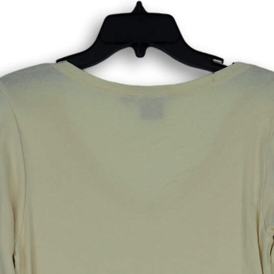 Womens Cream Long Sleeve V-Neck Stretch Classic Pullover T-Shirt Size XL image number 4