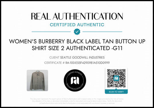 Burberry Black Label Greige Long Sleeve Button Up Shirt Women's Size 2 - AUTHENTICATED image number 4