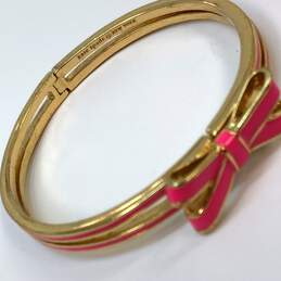 Designer Kate Spade New York Pink Enamel Bow Hinged Bangle Bracelet