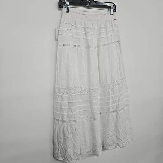 White Ladder-Stitch Crochet Midi Skirt image number 2