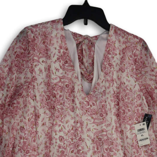NWT Womens Pink Floral V-Neck Long Sleeve Shift Dress Size X-Large image number 3