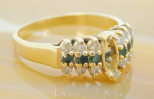 14K Yellow Gold Emerald 0.24 CTTW Round Diamond Marquise Stone Ring Setting 3.0g image number 2