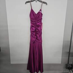 Purple V Neck Ruched Mermaid Sleeveless Dress
