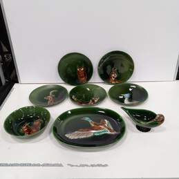 Bundle of 8 Assorted Green Ceramic Animal Themed Dishes
