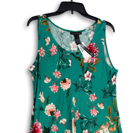 NWT Womens Green Floral Round Neck Sleeveless A-Line Dress Size Large image number 3