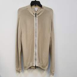 Mens Beige Ribbed Long Sleeve Full Zip Knitted Cardigan Sweater Size XXL
