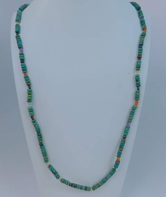 Carolyn Pollack 925 Turquoise Amethyst Carnelian Bead Necklace 45.6g image number 4