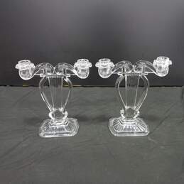 Pair of Cambridge LYRE Harp Clear Glass Candle Stick Holders