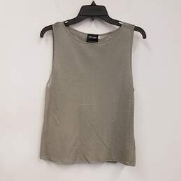Womens Gray Ribbed Knit Round Neck Pullover Casual Tank Top Size 44