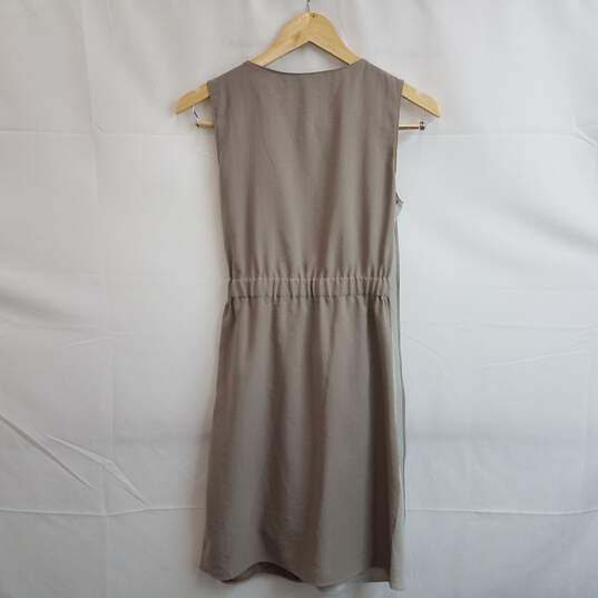 Women's sleeveless mixed media beige faux wrap dress XS image number 2