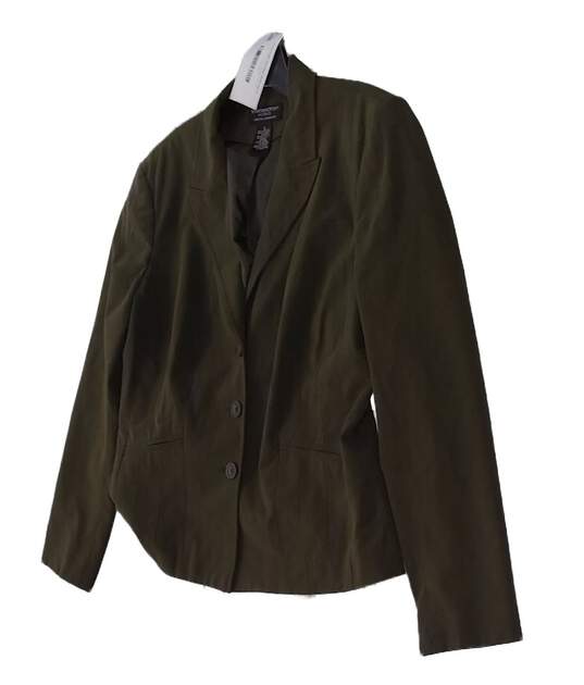 Womens Green Long Sleeve Three Button Works Blazer Jacket Size 14 image number 2