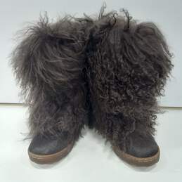 Bearpaw Women's Leather Brown Winter Fur Boots Size 8
