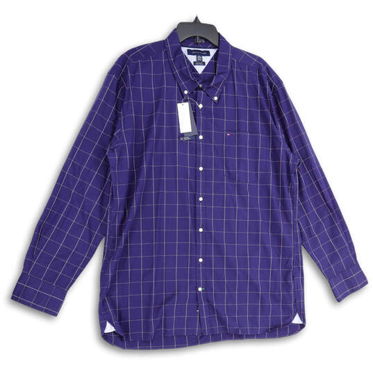 NWT Mens Blue Check Long Sleeve Collared Custom Fit Button-Up Shirt Sz 2XL image number 1
