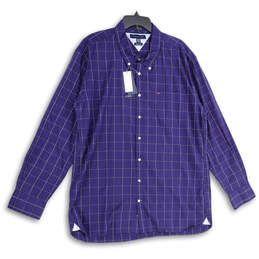 NWT Mens Blue Check Long Sleeve Collared Custom Fit Button-Up Shirt Sz 2XL