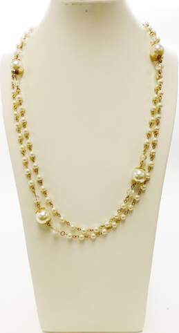 Vintage Faux Pearl Layering Necklace & Gold Tone Floral Brooches 89.1g alternative image