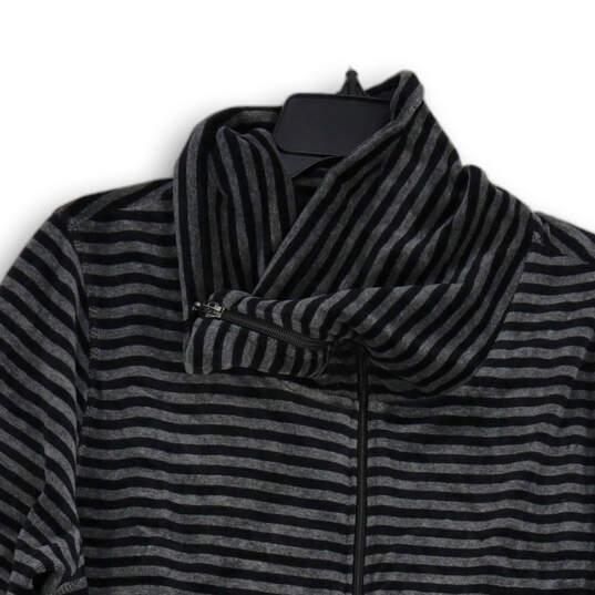 Womens Black Gray Striped Long Sleeve Cowl Neck Full-Zip Sweater Size 1X image number 3