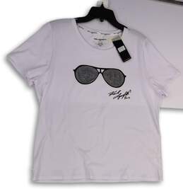 NWT Womens White Round Neck Short Sleeve Pullover T-Shirt Size X-Large