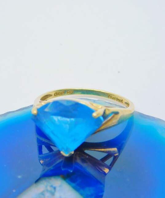 14K Gold London Blue Topaz Faceted Triangle Statement Ring 4.7g image number 2