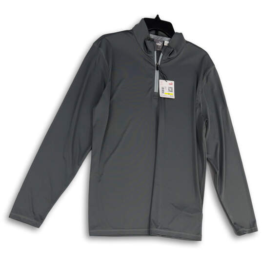 NWT Mens Gray 1/4 Zip Mock Neck Long Sleeve Pullover T-Shirt Size Medium image number 1