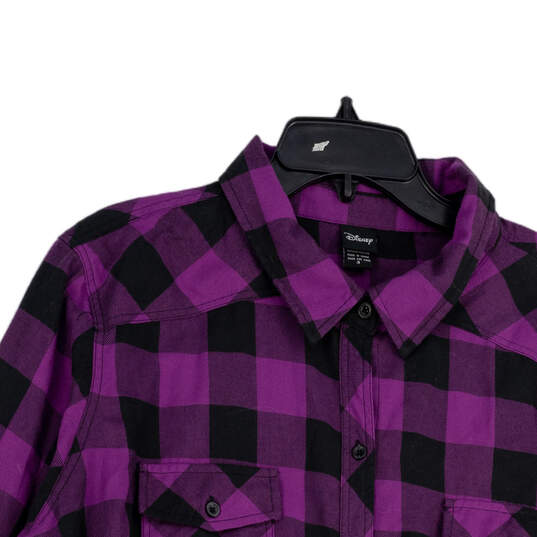 Womens Purple Black Check Spread Collar Long Sleeve Button-Up Shirt Size 3 image number 3