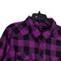 Womens Purple Black Check Spread Collar Long Sleeve Button-Up Shirt Size 3 image number 3